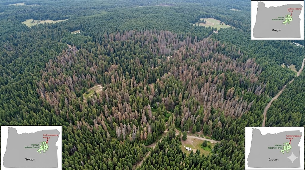 Aerial view of Malheur National Forest or fungal network